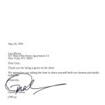 Oprah Winfrey letter to Lisa Rhyne