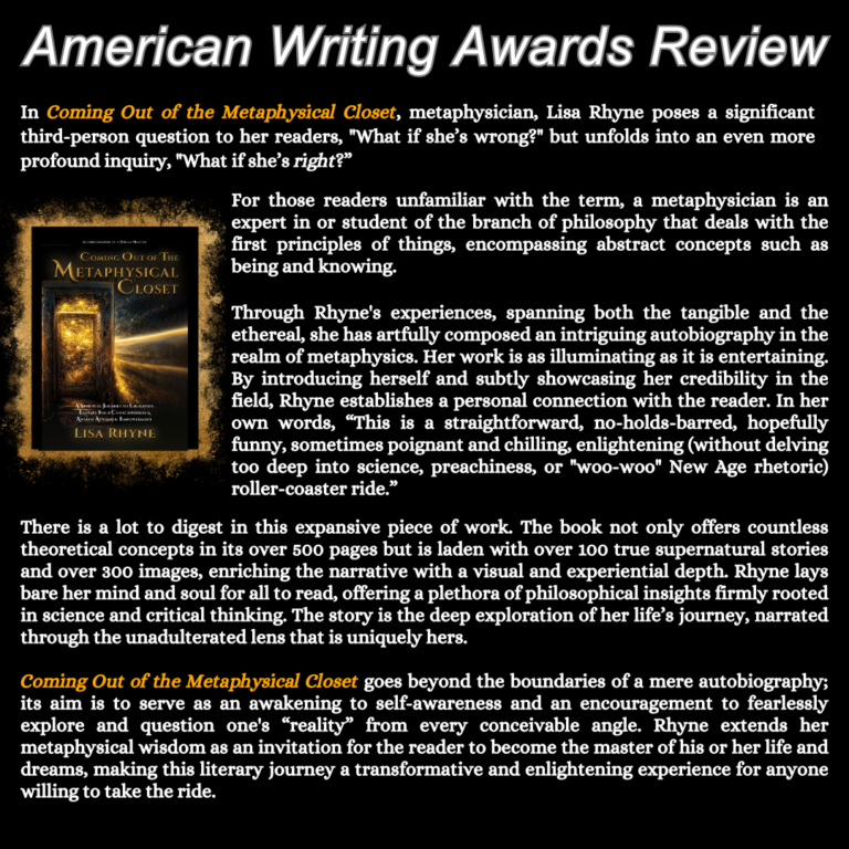 American Writing Awards review of "Coming Out of The Metaphysical Closet"