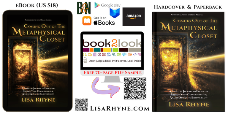 Ad for where to buy the ebook, paperback and hardcover of "Coming Out of The Metaphysical Closet"